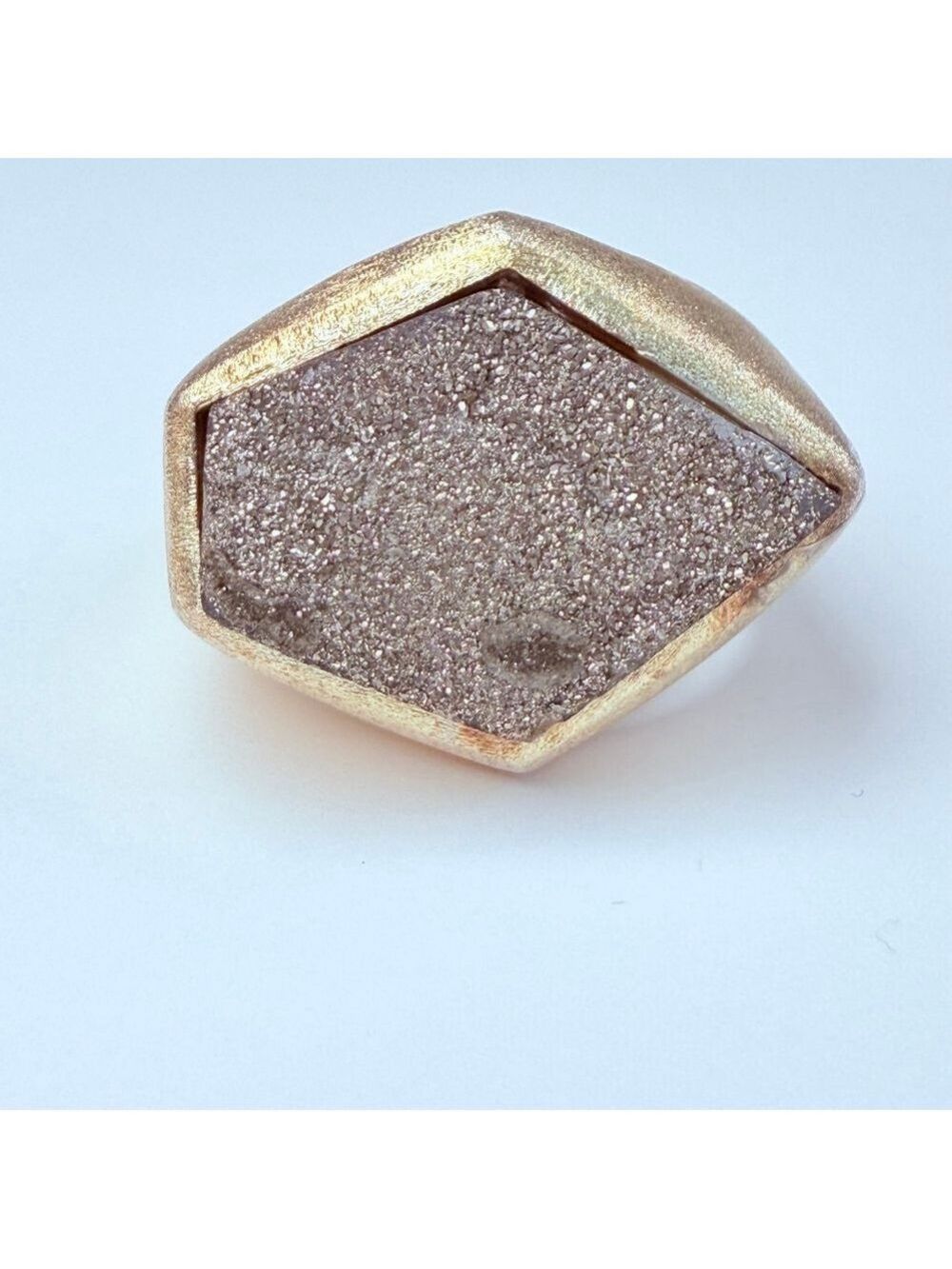 Modernist Geometric Milor Druzy Quartz Gemstone Satin Sterling Silver 925 Ring